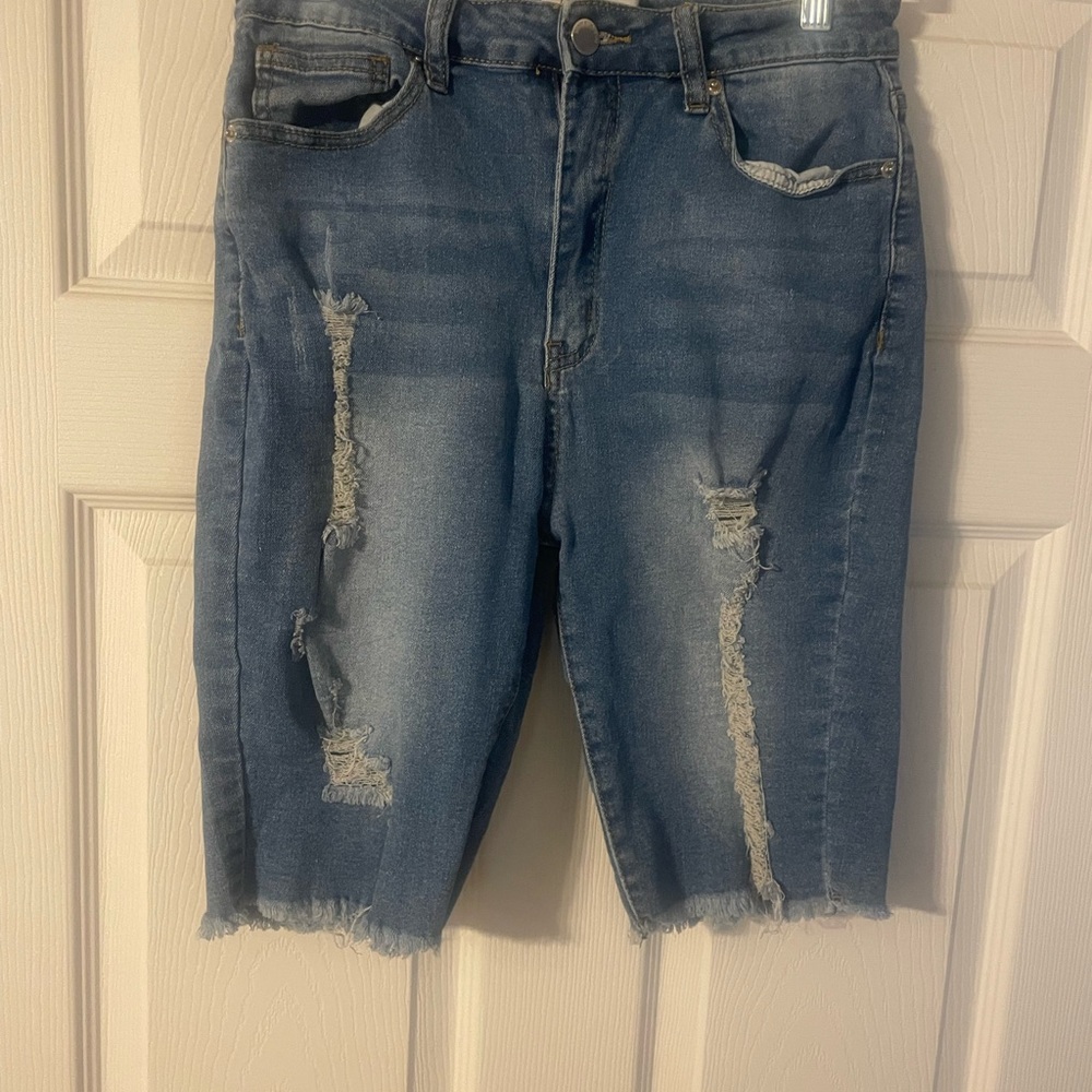 Distressed Blue Jean Shorts